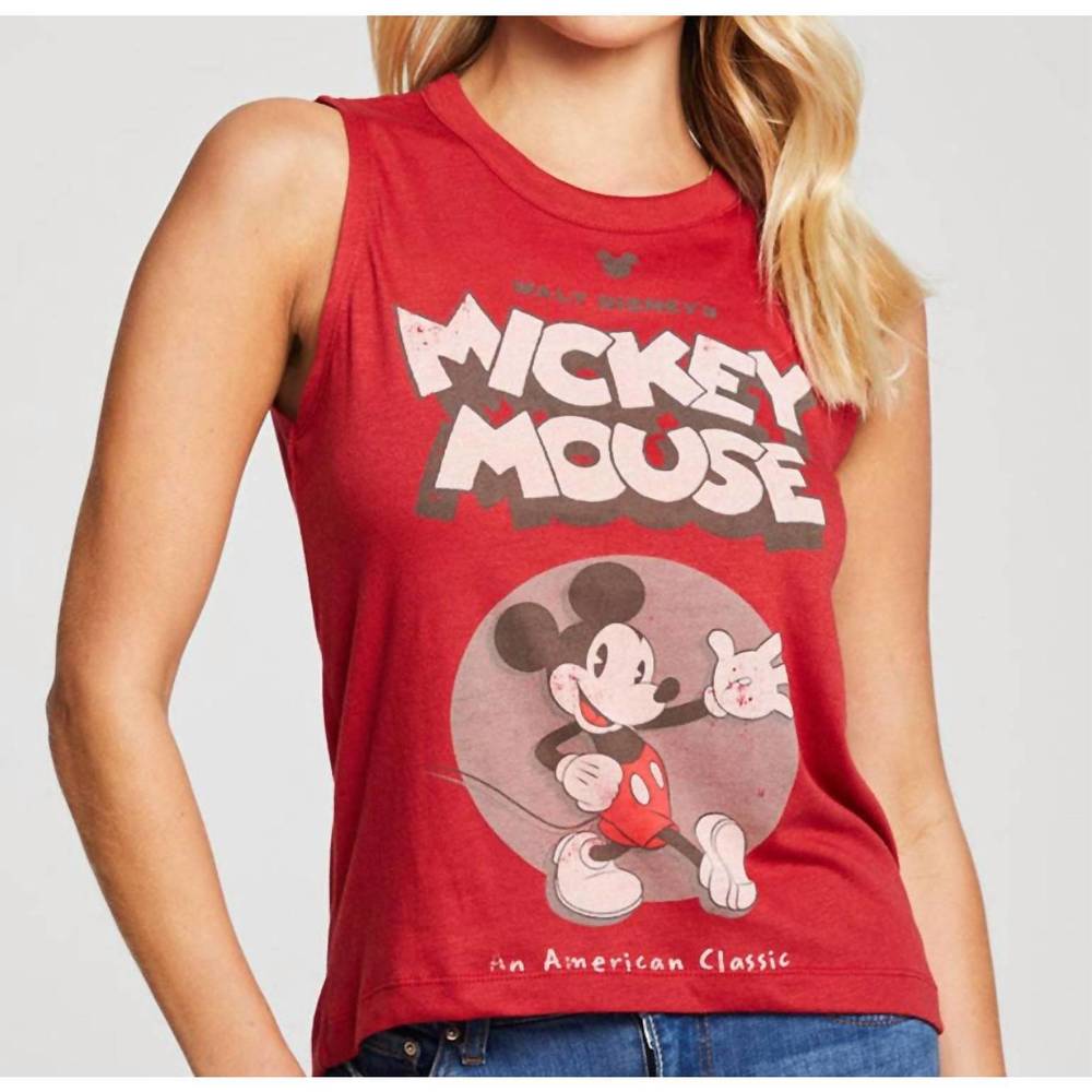 NEW CHASER mickey mouse american classic cropped hi/lo top in red
